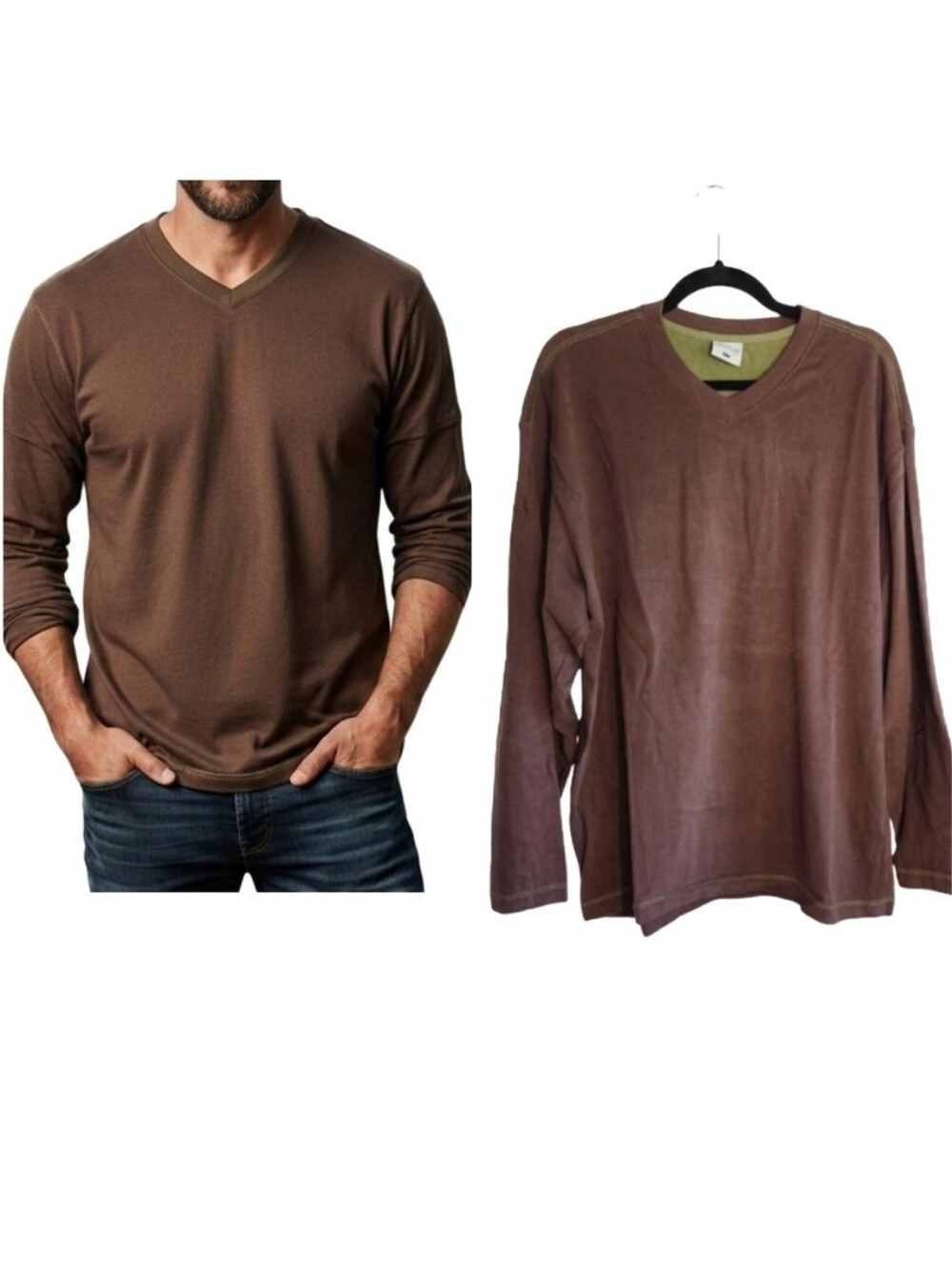 Columbia brown long sleeve v-neck shirt Men's size large